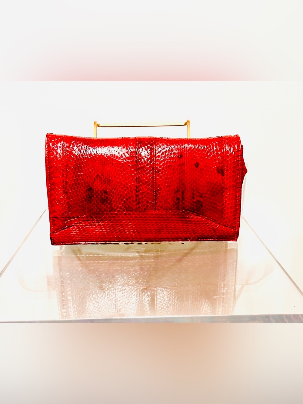 AUTHENTIC Red Python snake Embossed Clutch Wristlet-shoulder Evening Accessory